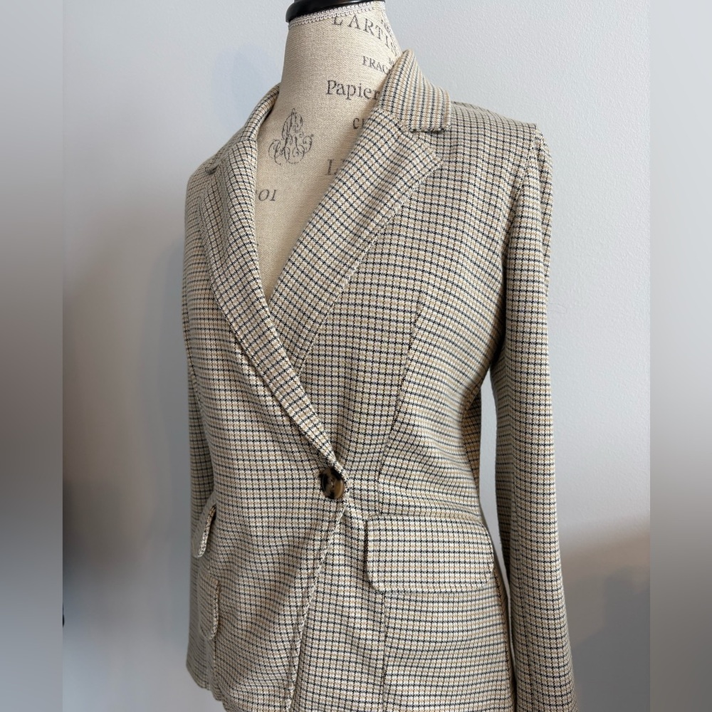 Anthropologie Vintage Houndstooth Tailored Blazer | Neutral Classic Jacket